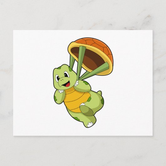 Schildkröte mit Panzer als Fallschirmspringer Postkarte (Vorderseite)