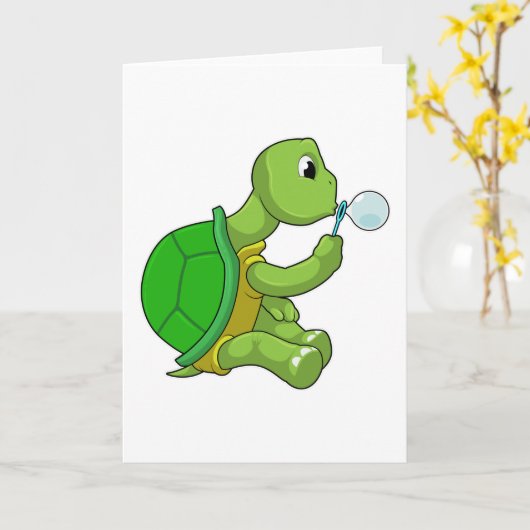 Schildkröte mit Seifenblasen Karte (Gelbe Blume)
