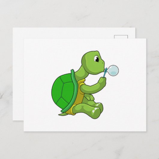 Schildkröte mit Seifenblasen Postkarte (Vorne/Hinten)