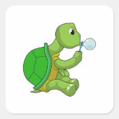 Schildkröte mit Seifenblasen Quadratischer Aufkleber (Vorderseite)