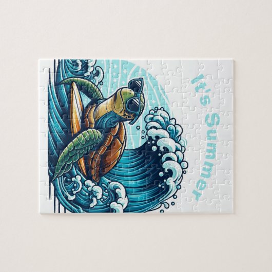 Schildkröte mit Sonnenbrille Surfpuzzle Puzzle (Horizontal)