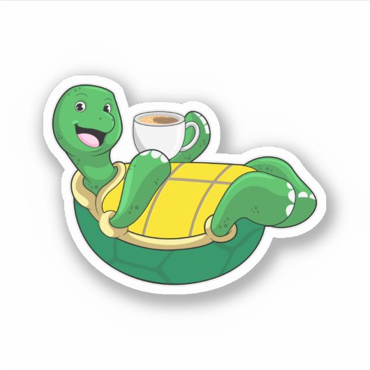 Schildkröte mit Tasse Kaffee Aufkleber (Vorderseite)