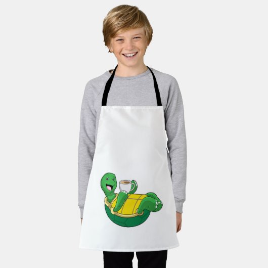 Schildkröte mit Tasse Kaffee Schürze (Getragen)