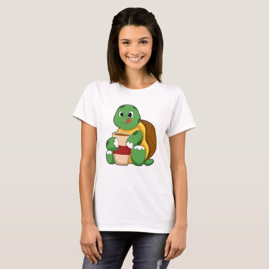 Schildkröte mit Tasse Kaffee T-Shirt (Vorne ganz)