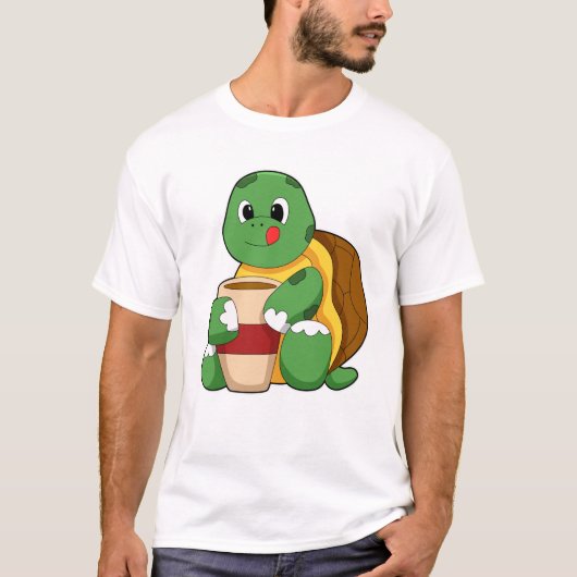 Schildkröte mit Tasse Kaffee T-Shirt (Vorderseite)