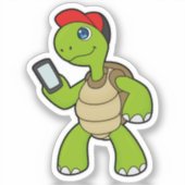 Schildkröte mit Telefon und Hut Aufkleber (Vorderseite)