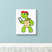 Schildkröte mit Telefon und Hut Leinwanddruck (Insitu (Holzboden))
