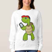 Schildkröte mit Telefon und Hut Sweatshirt (Vorderseite)