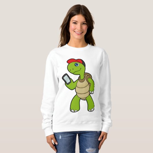Schildkröte mit Telefon und Hut Sweatshirt (Vorne ganz)