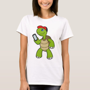 Schildkröte mit Telefon und Hut T-Shirt