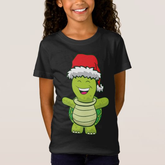 Schildkröte mit Weihnachtsmannmütze Niedlich Turtl T-Shirt (Vorderseite)
