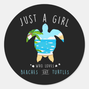 Schildkröte nur ein Mädchen, das Lieben Strand und Runder Aufkleber