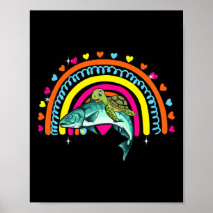 Schildkröte Reitender Lachs Fisch Lustiger Tierlie Poster