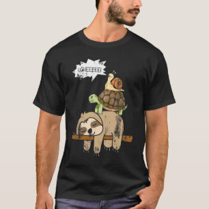 Schildkröte Reitet Auf Einem Faultier Whee Lustige T-Shirt