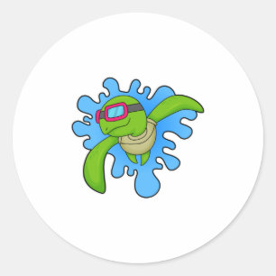 Schildkröte Schwimmen Schwimmbrille Runder Aufkleber