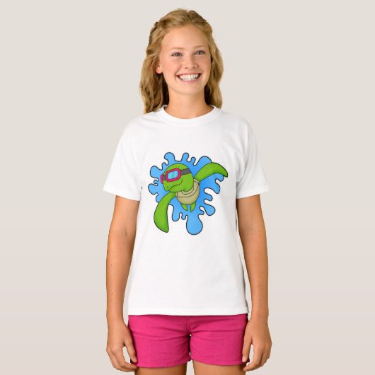 Schildkröte Schwimmen Schwimmbrille T-Shirt (Vorne ganz)
