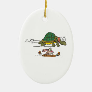 Schildkröte und der Hase lustige Fabel Cartoon Keramik Ornament