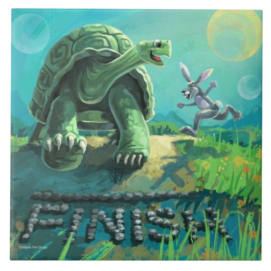 Schildkröte und die Hase-Kunst Fliese (Vorderseite)