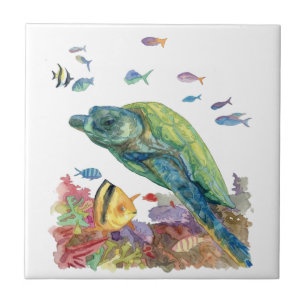Schildkröte und Fische im Meer Fliese