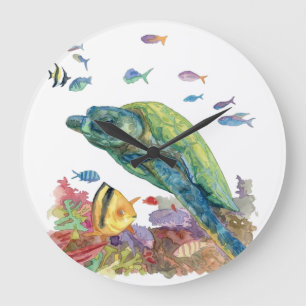 Schildkröte und Fische im Meer Große Wanduhr
