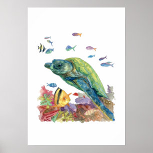 Schildkröte und Fische im Meer Poster