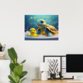 Schildkröte und Gummiente im Bad mit individuellem Poster (Heimbüro)