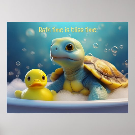 Schildkröte und Gummiente im Bad mit individuellem Poster (Vorne)