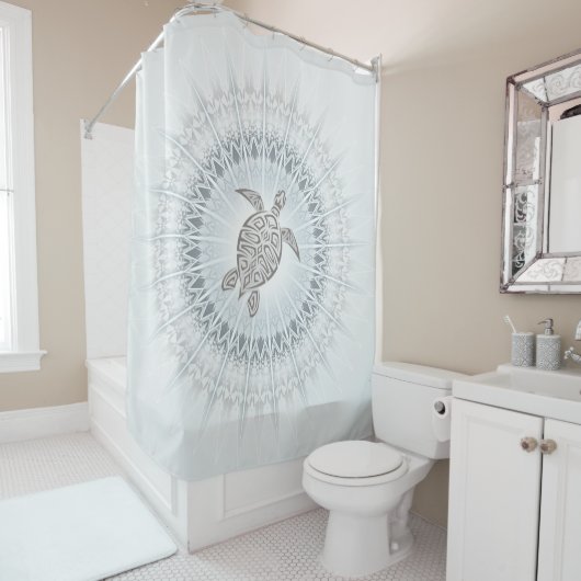 Schildkröte und Mandala Grayish Blue Taupe Küste Duschvorhang (Beispiel)