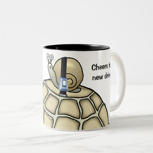 Schildkröte und Schnecke oben gewölbt. Zweifarbige Tasse (VorderseiteRechts)