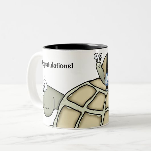 Schildkröte und Schnecke oben gewölbt. Zweifarbige Tasse (Vorderseite Links)