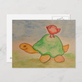 Schildkröte und Vögel auf dem Weg Postkarte (Vorne/Hinten)