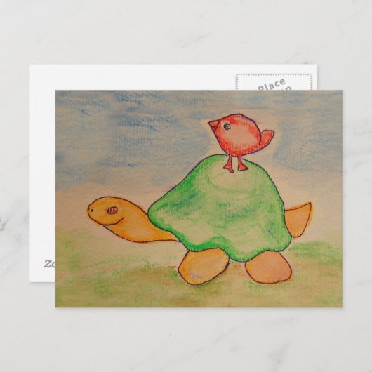 Schildkröte und Vögel auf dem Weg Postkarte (Vorne/Hinten)