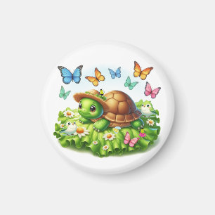 Schildkröte und Vögel in einem fantastischen Garte Magnet