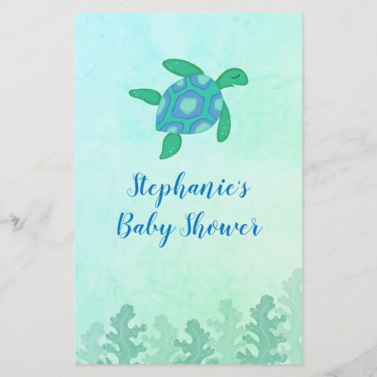 Schildkröte unter dem Baby-Duschspiel (Rückseite)