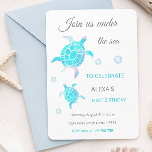 Schildkröte Unter Dem Meer Aquarell 1. Geburtstag Einladung
