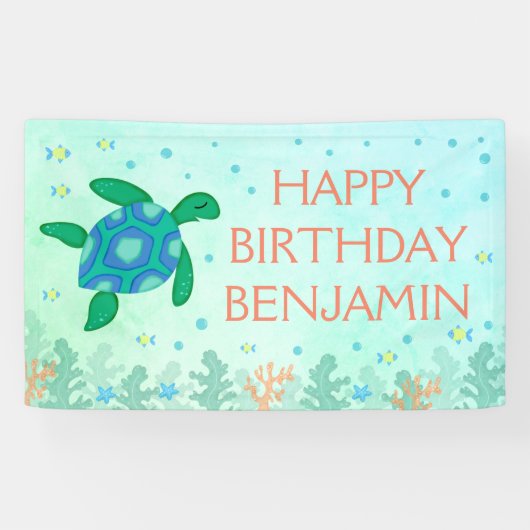 Schildkröte unter dem Meer glücklich Geburtstag Banner (Horizontal)