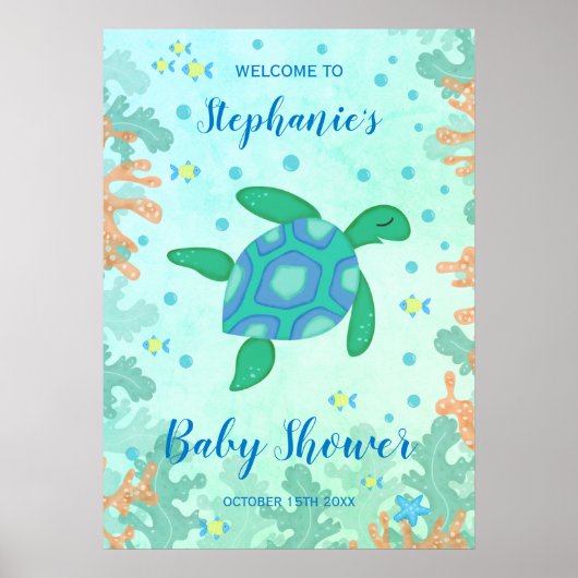 Schildkröte unter der Sea Baby Dusche Poster (Vorne)