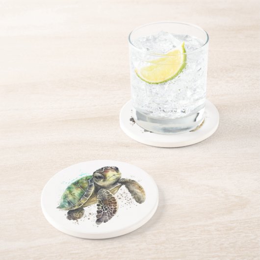 Schildkröte Wasserfarbe Sandstone Untersetzer (Seite)