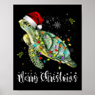 Schildkröte Weihnachtsmannmütze Frohe Weihnachtsbe Poster