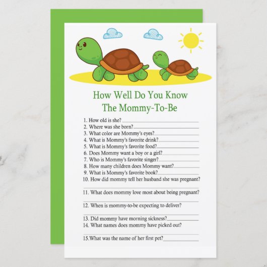 Schildkröte Wie gut kennen Sie das Baby-Duschspiel (Vorne/Hinten)