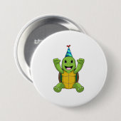 Schildkröte zum Geburtstag mit Party Hut Button (Vorne & Hinten)