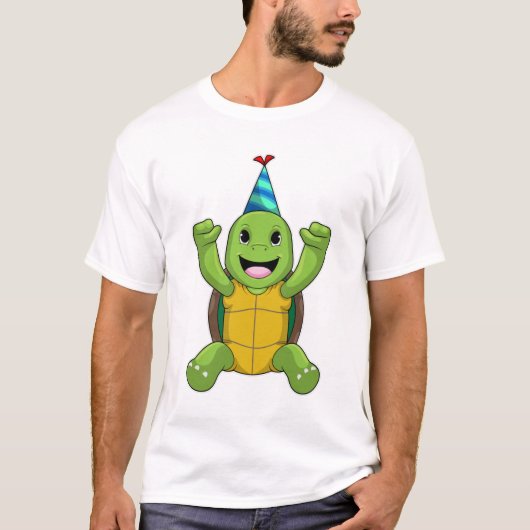 Schildkröte zum Geburtstag mit Party Hut T-Shirt (Vorderseite)