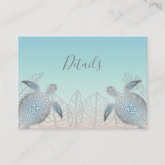 Schildkröten | Angaben zur Hochzeit am Strand Begleitkarte (Vorderseite)