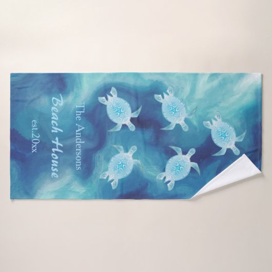 Schildkröten Blaue Wasserfarbe Familienname Küste Badehandtuch (Badehandtuch)