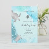 Schildkröten | Blauer Tinte | Geburtstag Einladung (Stehend Vorderseite)