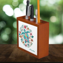 Schildkröten-Blumen-Boho-Schule Büro mit Namen