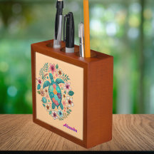 Schildkröten-Blumen-Boho-Schule Büro mit Namen