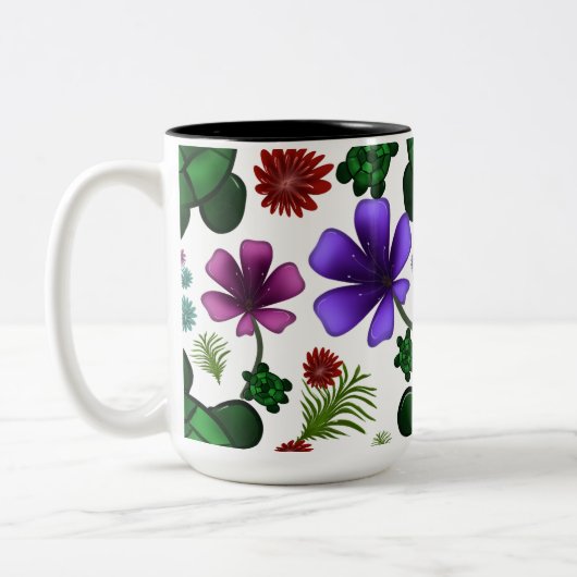 Schildkröten-Blumenmuster Zweifarbige Tasse (Links)