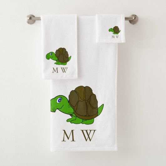 Schildkröten-Design Monogramm Badhandtuch Set (Insitu)