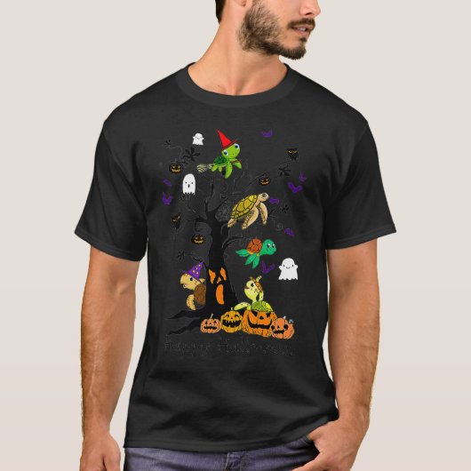Schildkröten, die auf Tree Pumpkin Bats glückliche T-Shirt (Vorderseite)